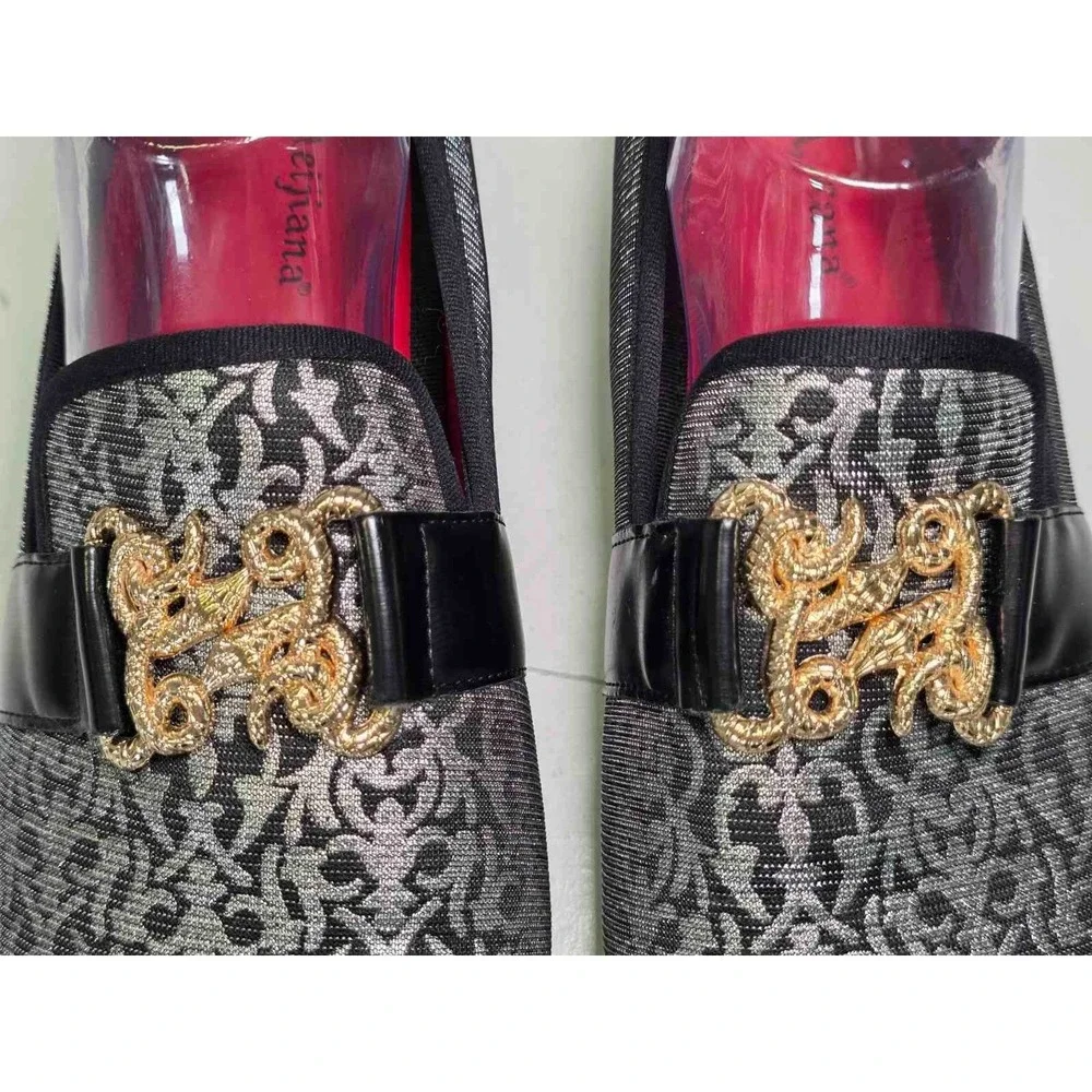 Meijiana Men's Loafers Size 8 Silver Black Gold Snake Slip On Dress Shoes‎